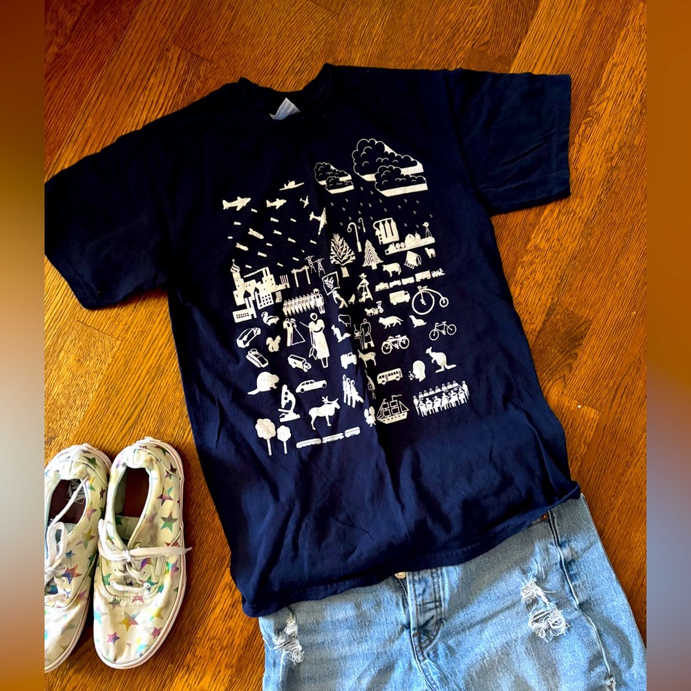 Artisan ISOTOPE “Industry vs Green” political statement tee, navy, size S, EUC